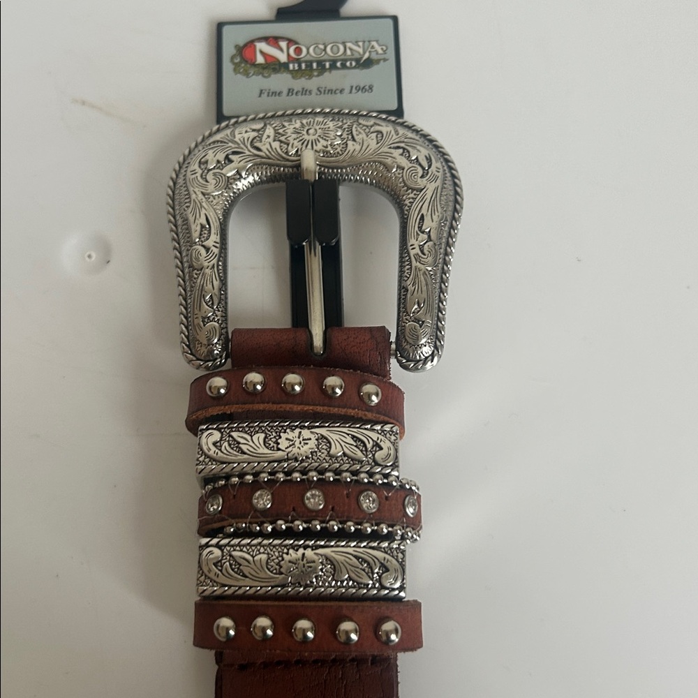 Nocona Women's Multi Keeper Buckle Rich Brown Leather Belt with Rhinestones NWT - Picture 7 of 7